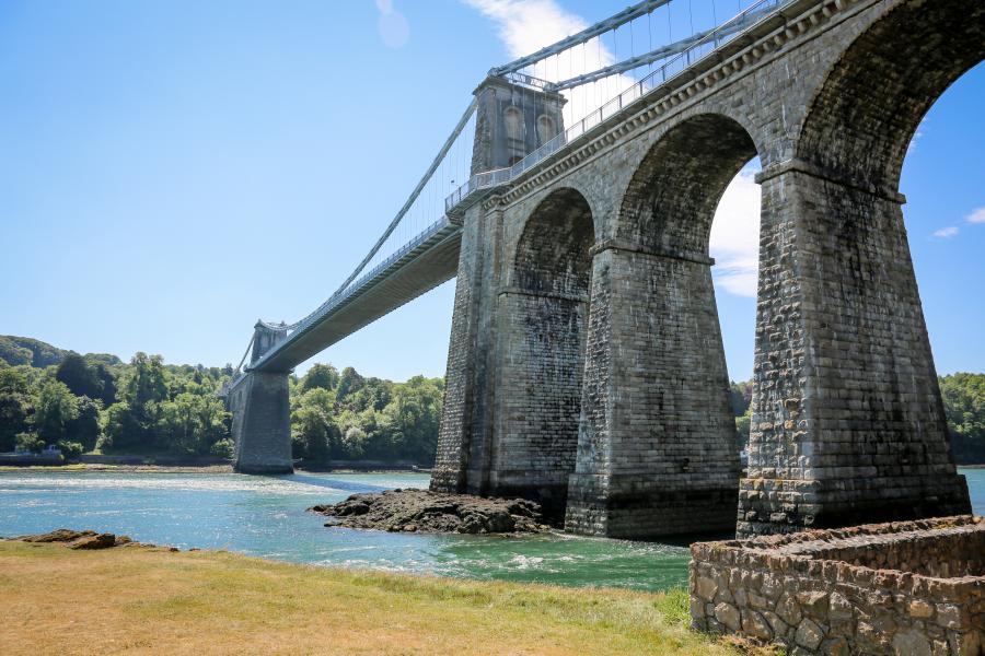 Menai Bridge, taken from the shore of the Mania Straights on Anglesey